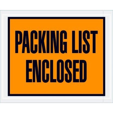 THE PACKAGING WHOLESALERS Full Face Envelopes, "Packing List Enclosed" Print, 5-1/2"L x 4-1/2"W, Orange, 1000/Pack ENVPQ10